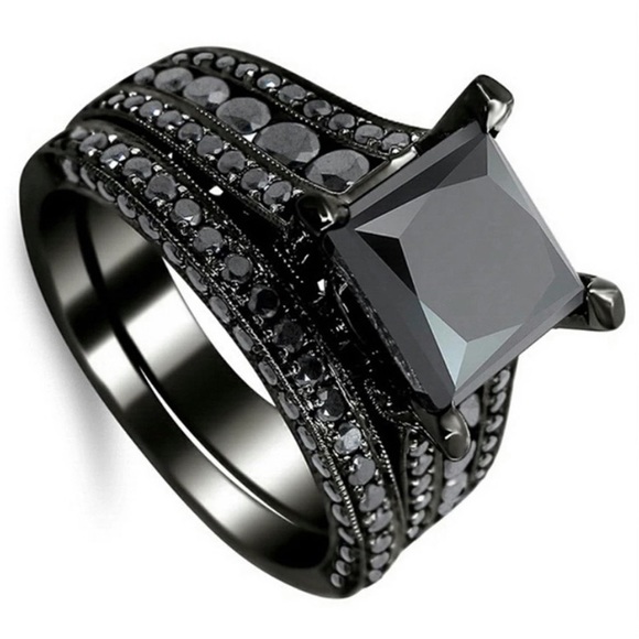 NEw Princess cut black sapphire Sterlingsilver set - Picture 4 of 6